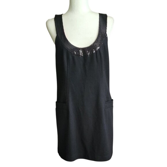 Charlotte Ronson Black Soft Wool Blend Mini Dress with Sequin Detail and Pockets - Picture 2 of 12